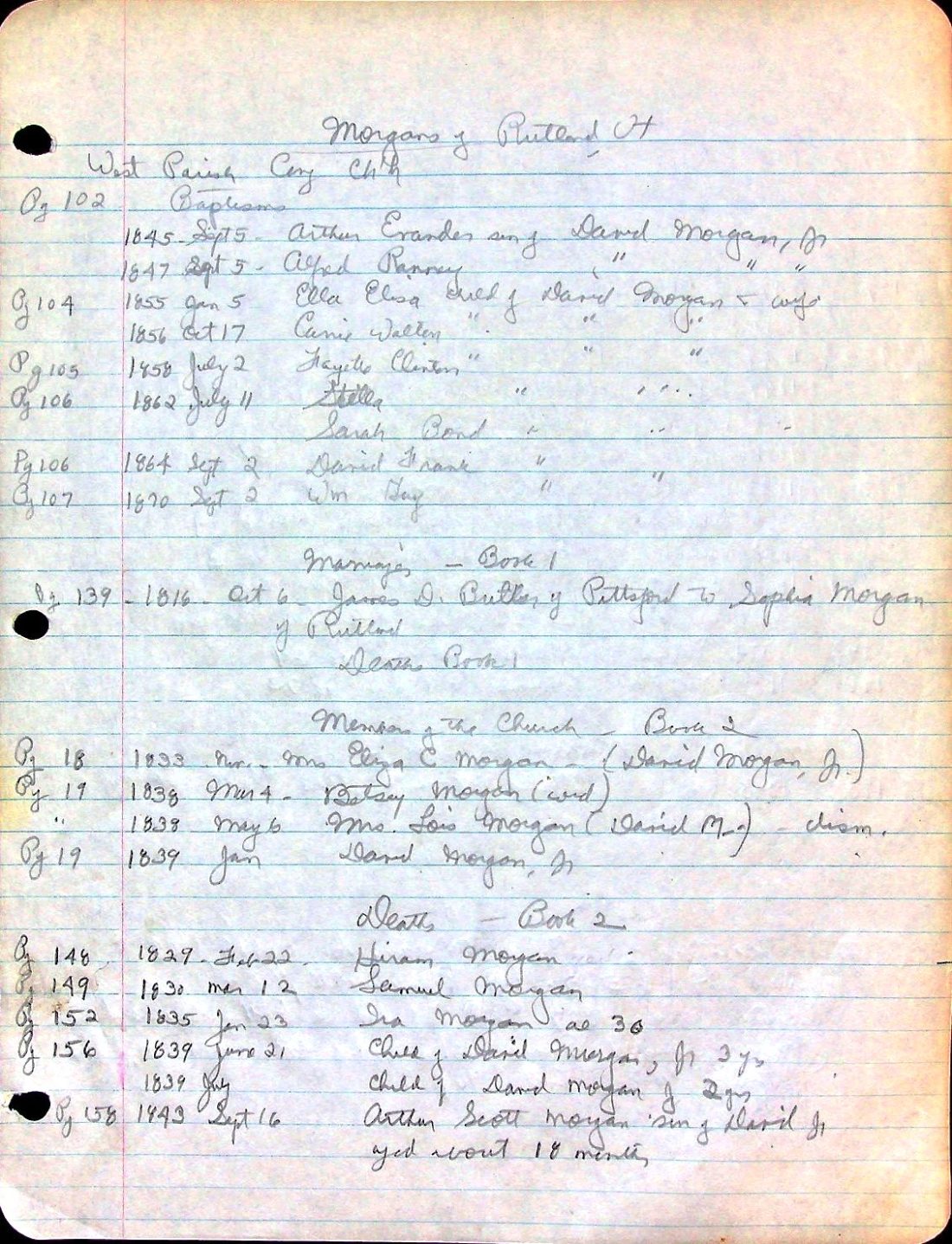 MORGAN West Parish records 1